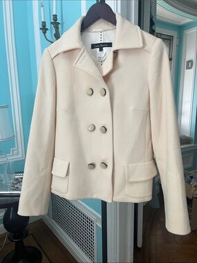 Lida Baday Cream Double-Breasted Pea Coat